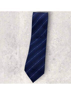 GIVENCHY Silk Tie ITALY Navy Blue Striped Monogram Logo W:3.2" EUC